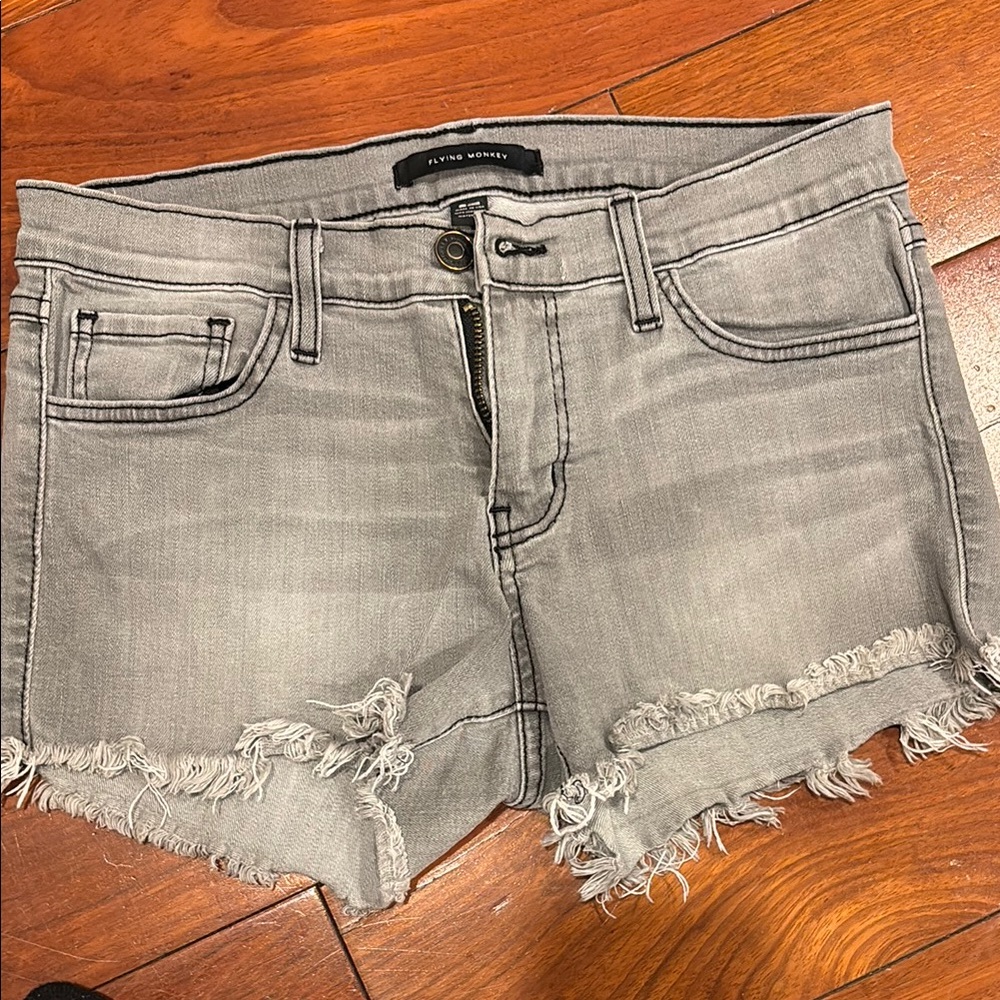 Gray Distressed Denim Shorts